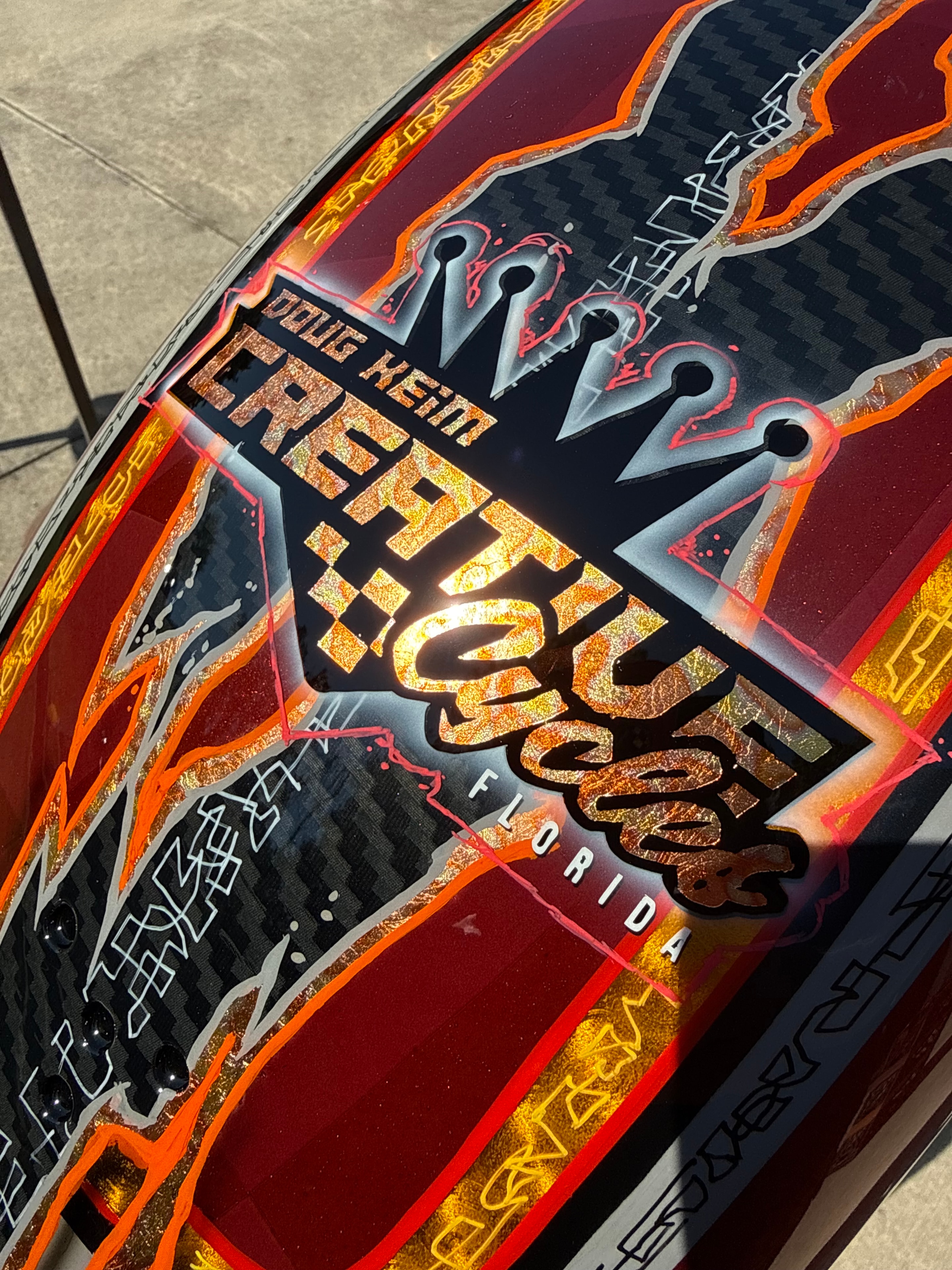 The stunning custom paint — Doug Keim Creative Cycles Florida tank artwork in all its glory.