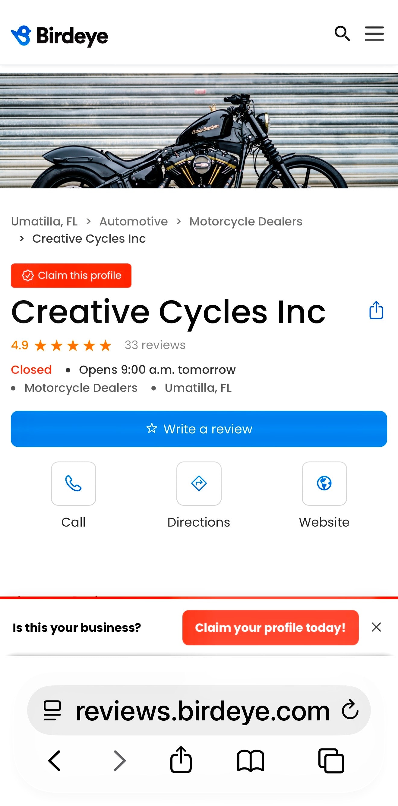Creative Cycles Inc on Birdeye showing 4.9 star rating from 33 reviews in Umatilla FL